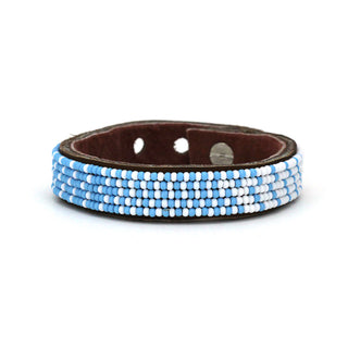 Swahili - Ombre Light Blue and White Beaded Leather Cuff