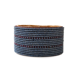 Large Dashes Garnet and Slate Beaded Leather Cuff