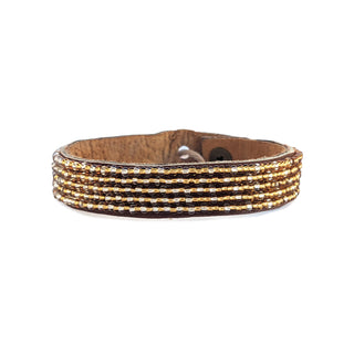 Small Ombre Silver and Gold Beaded Leather Cuff