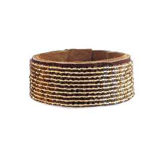 Medium Ombre Silver and Gold Beaded Leather Cuff