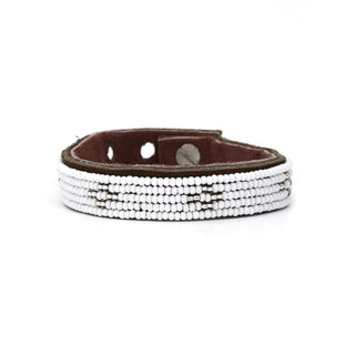 Swahili - Diamond Silver Beaded Leather Cuff