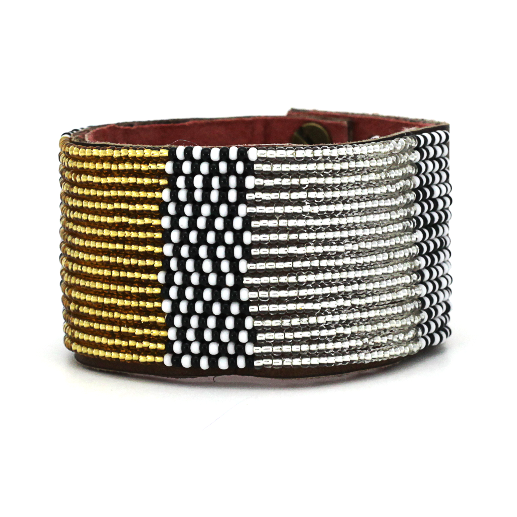Atlas Metallic Beaded Leather Cuff