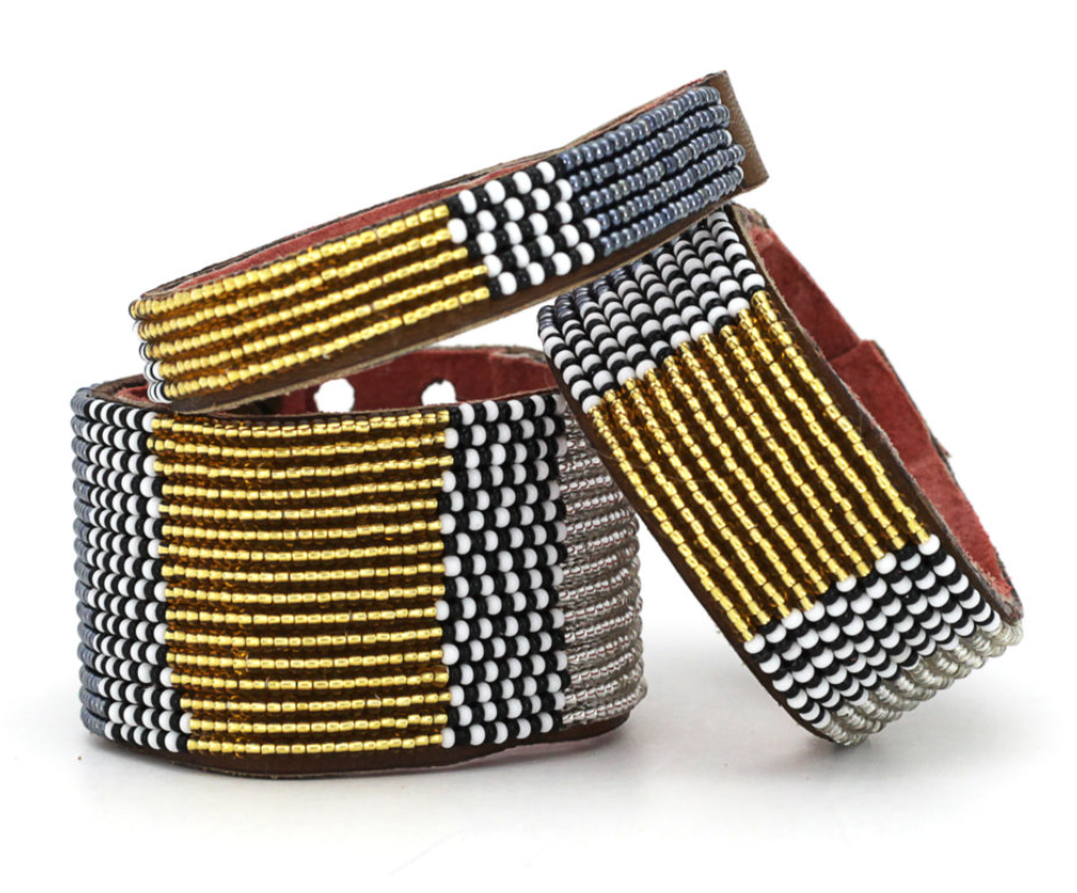 Atlas Metallic Beaded Leather Cuff