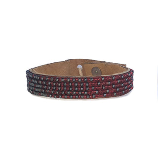 Small Ombre Garnet and Slate Beaded Leather Cuff