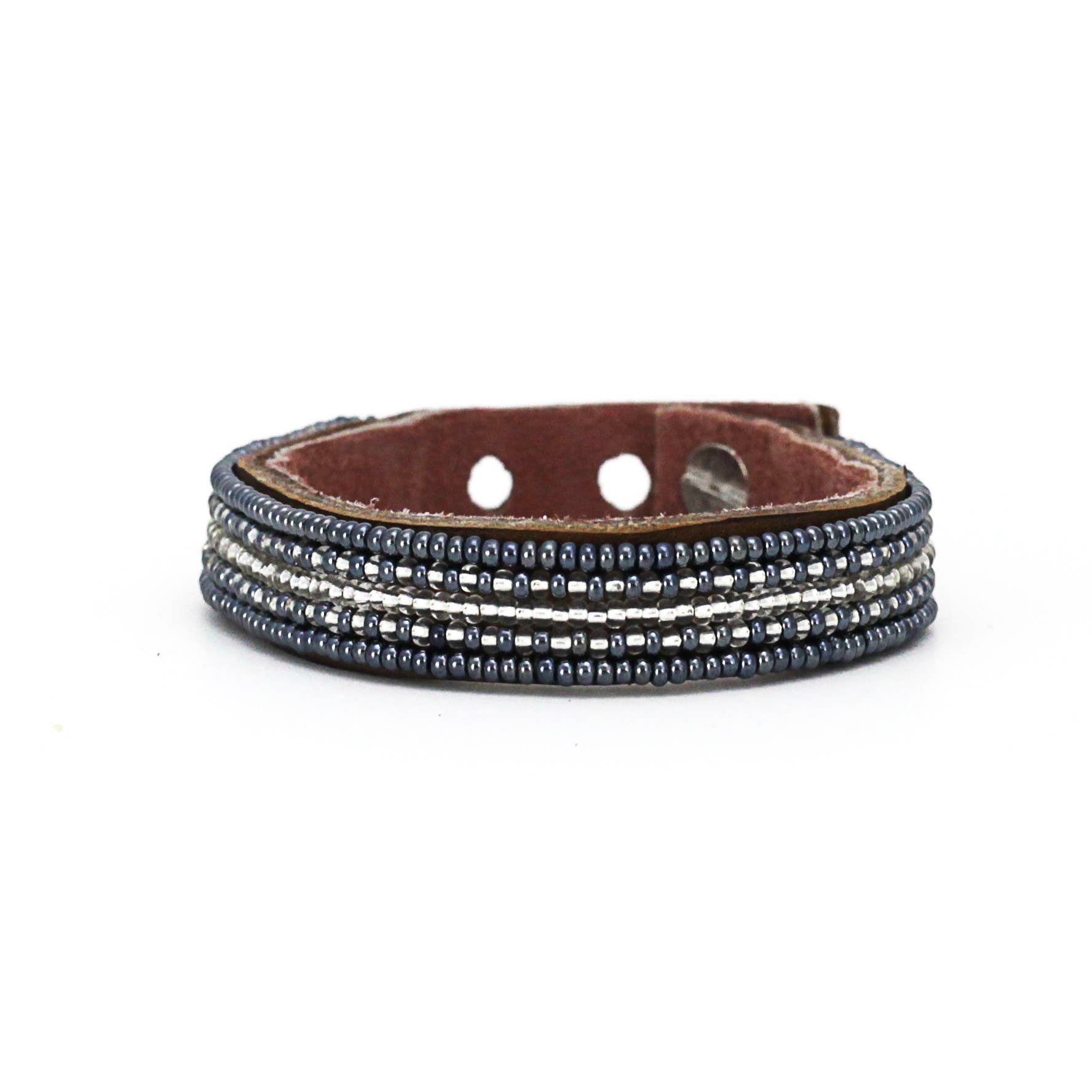 Small Silver and Slate Stripe Leather Cuff